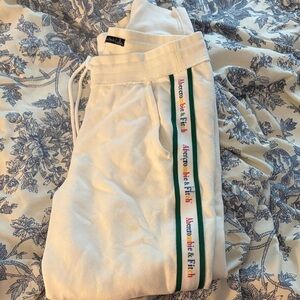 Abercrombie & Fitch White Joggers with Rainbow Stripe